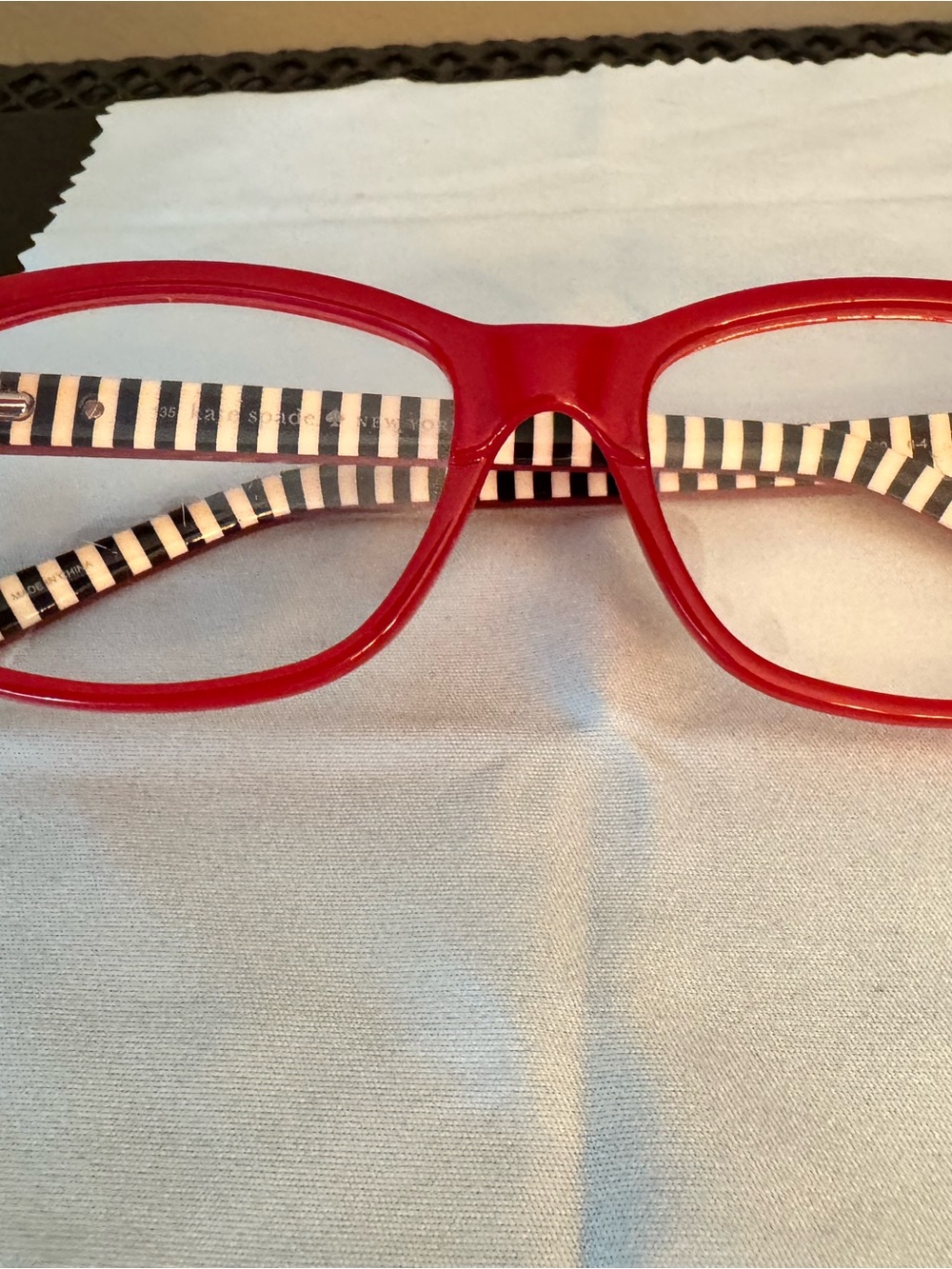 Red Women’s Eyeglass Readers 1.0 w/ Black & White Stripe Temples - Kate Spade
